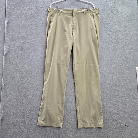 Adidas Men Pants 36x32 Beige Chino Golf Straight Pockets Polyester Mid Rise - Picture 1 of 12